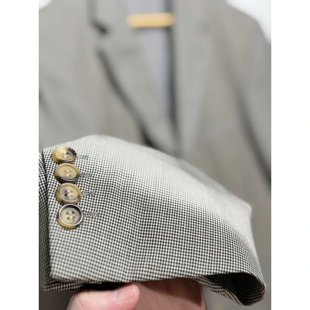 Hugo Boss Super 100 Blazer 44R Gray Houndstooth 100% Virgin Wool Sport Coat Mens